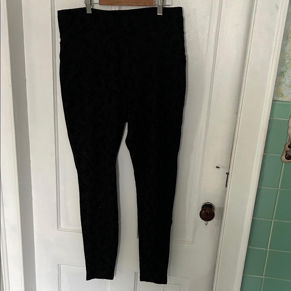 Black Velvet on Black Textured  Leggings